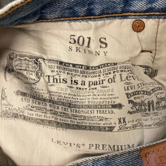 LEVI'S 501 High Rise Skinny Leg Button Fly Distressed Jeans Size 24 - Picture 16 of 16